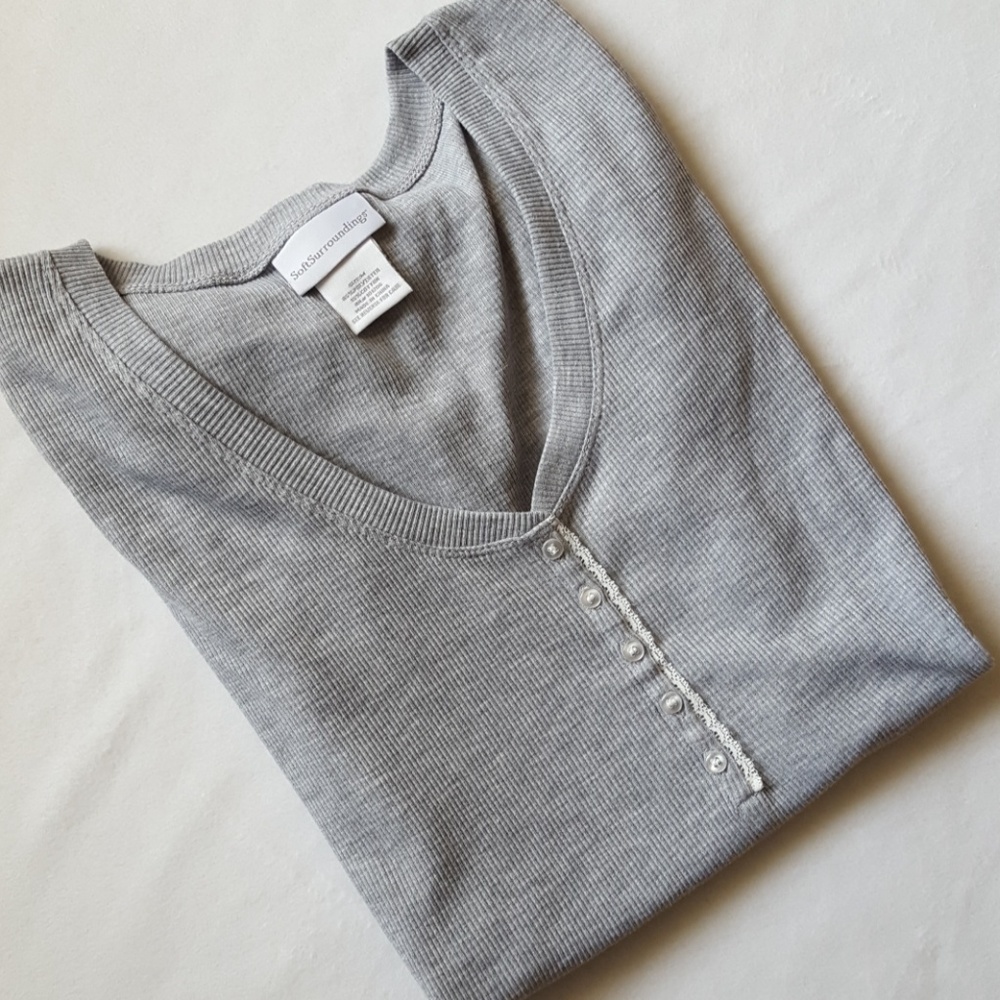 Soft Surroundings || Gray Ribbed Henley